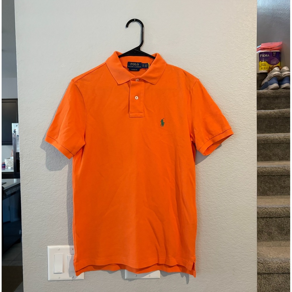 Polo Ralph Lauren Mens Classic Fit Orange Pique Polo Shirt Short Sleeve XS - Picture 2 of 5
